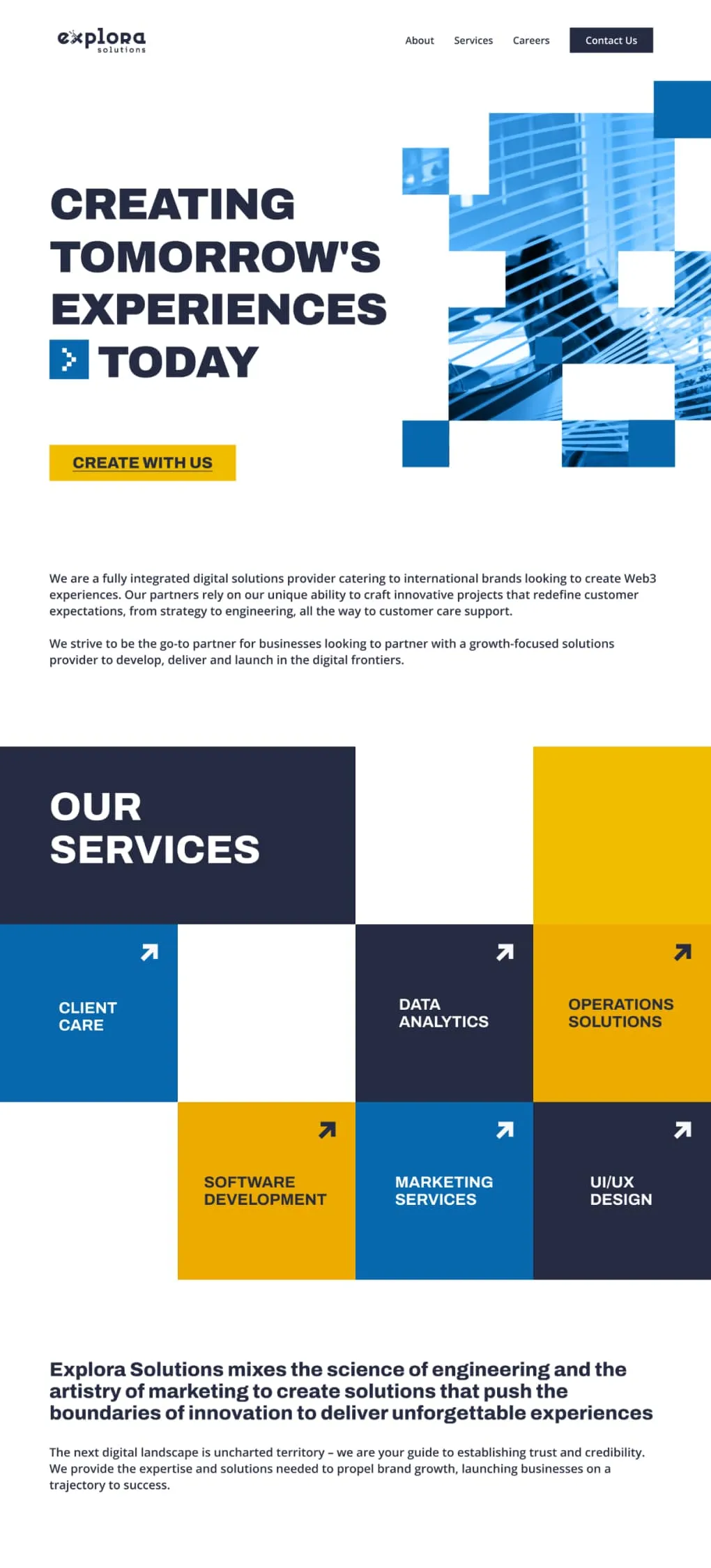 Explora website home page design